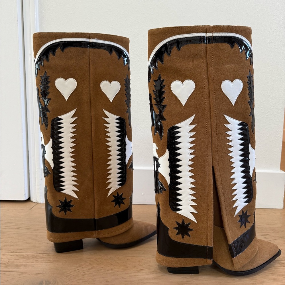 NEW Brown and Black Western Boots with Heart Design - Size 34